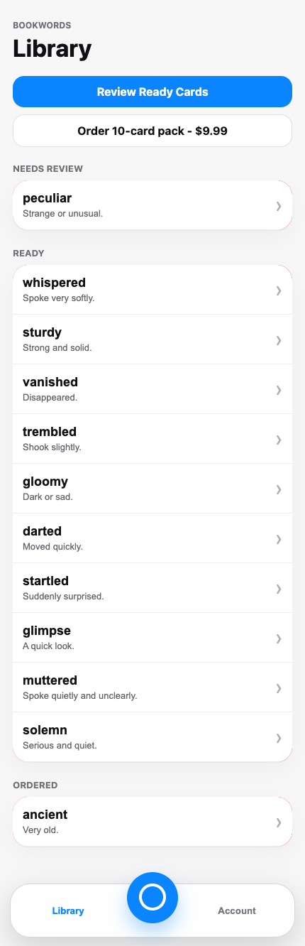 Wireframe: card library