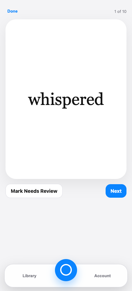 Wireframe: mobile flashcard review