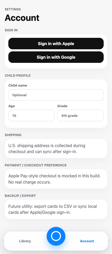Wireframe: account / settings